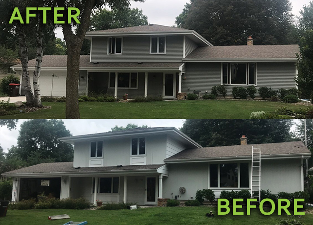 before and after of siding job by Sunrise