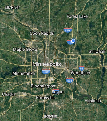Service area map of the Twin Cities in Minnesota