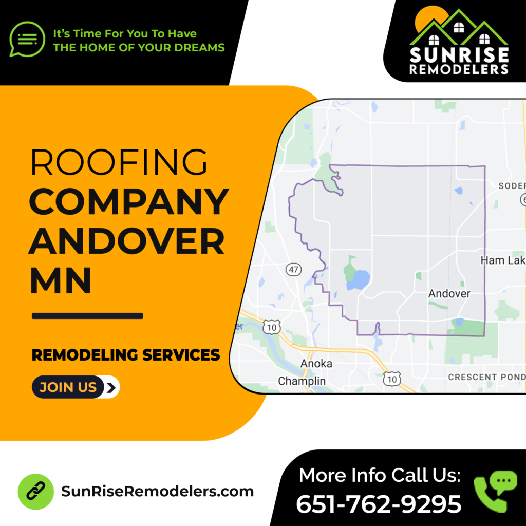 Map indicating the location of Sunrise Remodelers in Andover, MN